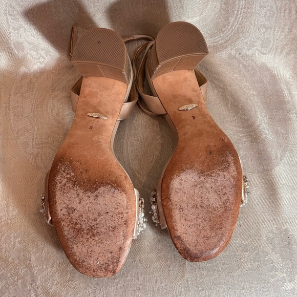 BADGLEY MISCHKA Sz 8 Clara Embellished Pearls Block Heel Ankle Straps Sandals - Picture 15 of 16